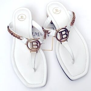 🌸HOST PICK🌸 New & Authentic Balmain Paris White/Gold Thong Flat Sandals